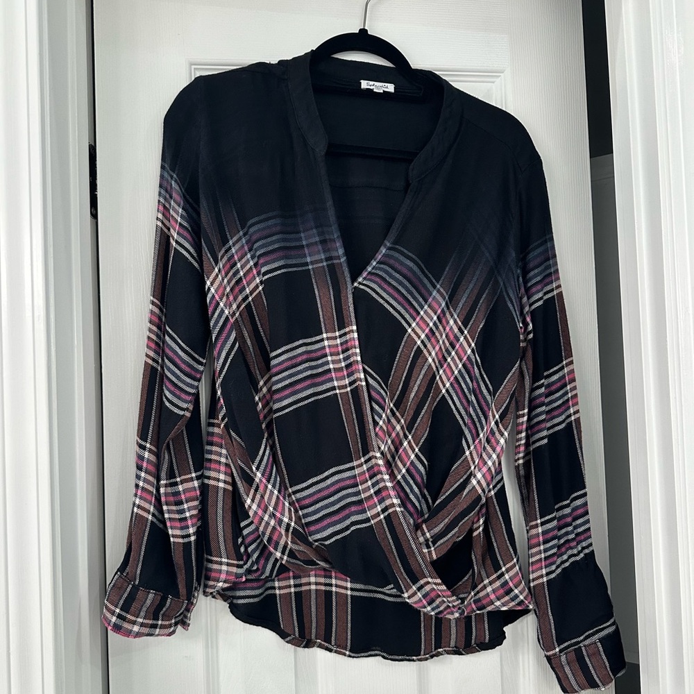 Splendid Plaid High-Low Blouse